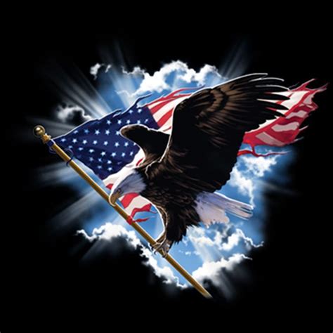 Long Sleeve T Shirt Patriotic American Flag Clouds Eagle Flying Usa