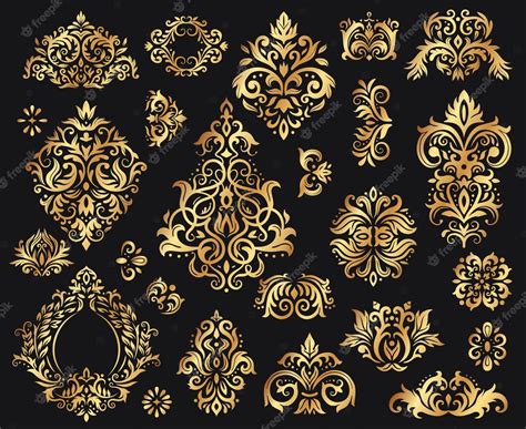 Premium Vector Golden Damask Ornament Vintage Floral Sprigs Pattern