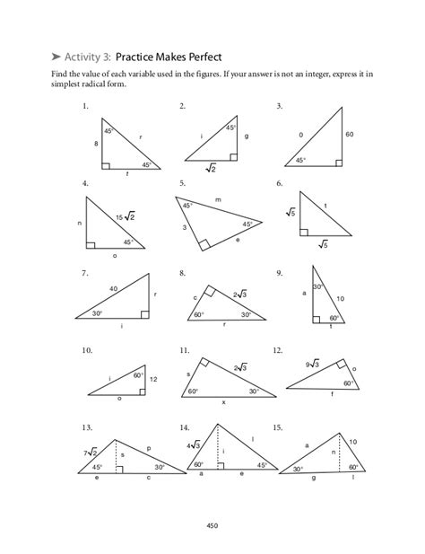 Examples (page 1 of 2). Solving right triangles worksheet lesson 8 3