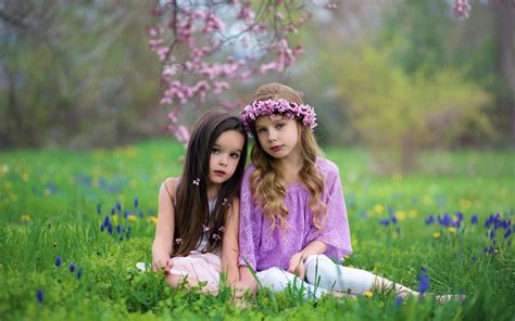 Two Little Girls In Meadow Image Abyss