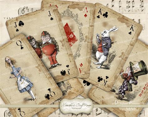 A full deck with 4 jokers. Alice in Wonderland playing cards printable digital collage