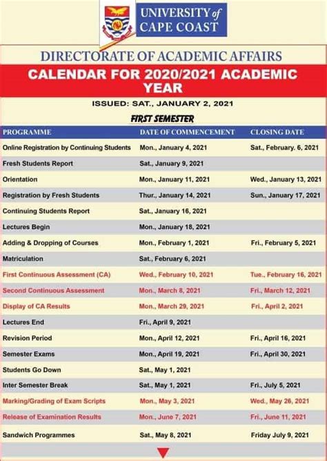 Ucc 20202021 Academic Calendar First Semester Hypercitigh