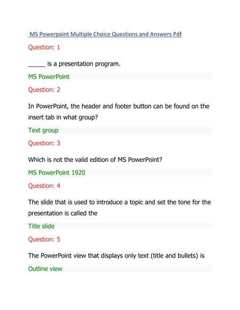 Ms Powerpoint Mcq Questions And Answers