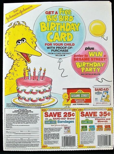 1990 Free Muppets Big Bird Birthday Card Advertising Coupon Art Print