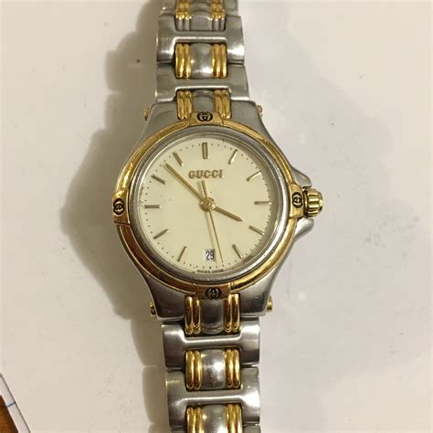 Vintage Authentic Gucci Gg Two Tone 9040l Date Ladies Working Etsy