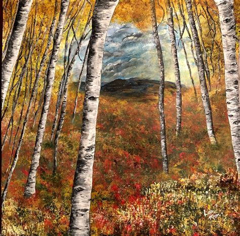 Birch Trees In The Autumn Acrylic Painting Painting Acrylic Painting