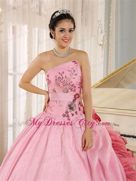 Asymmetrical Appliques Pink Lovely Summer Sweet 16 Birthday Dress