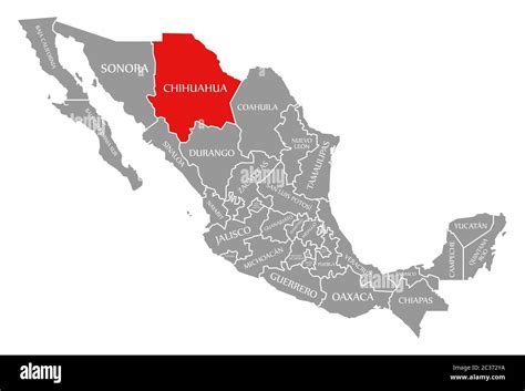 Chihuahua Red Highlighted In Map Of Mexico Stock Photo Alamy