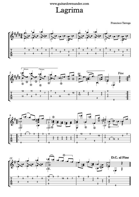 Lagrima By Francisco Tarrega Free Classical Guitar Sheet Music