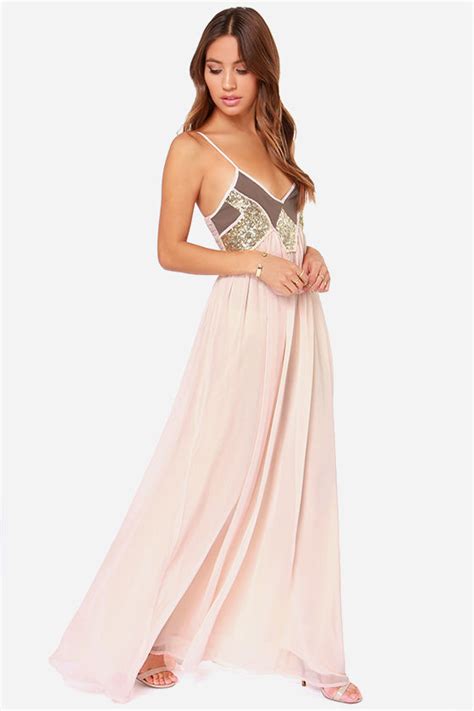 Sequin Dress Peach Dress Maxi Dress 4400 Lulus