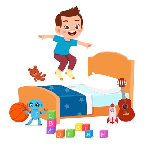 Free Vector Happy Cute Little Kid Boy Jump On Bed