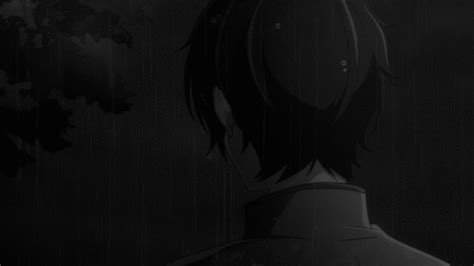 Anime Sad Rain Blackandwhite Boy Its  By Tiya