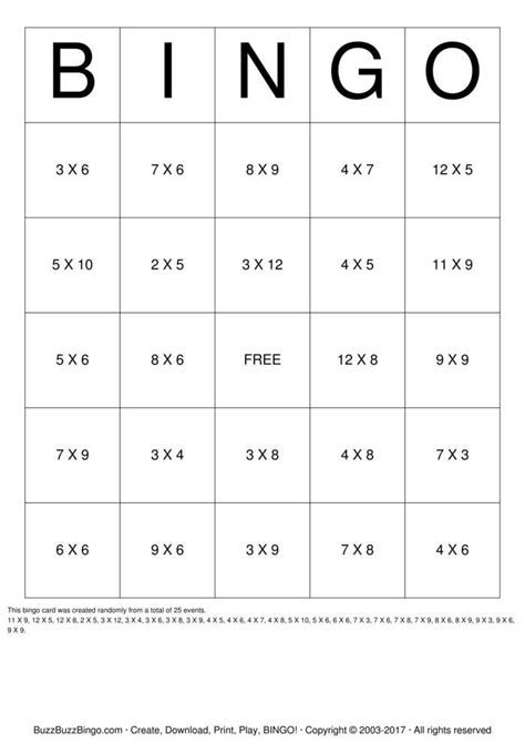 10 Pages Of Math Multiplication Bingo Cards Each Bingo Card Is