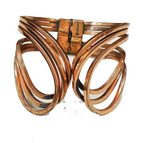 Renoir Copper Modernist Triple Swirl Hinged Clamper Cuff Bracelet Boo