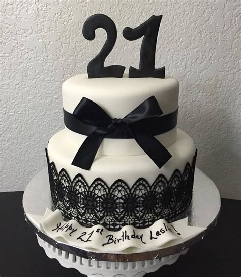 Black And White 21st Birthday Cake Lace Black White Satin Cake