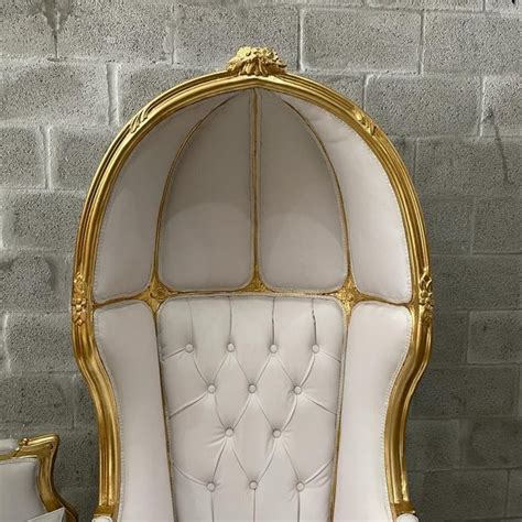 French High Back Chair Gold Leaf Balloon Chair In White Leather Chairish
