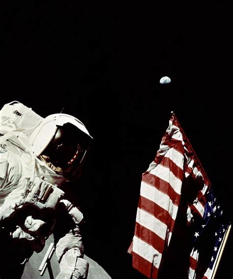 Apollo 17 Lmp Jack Schmitt Strikes A Pose With The American Flag And