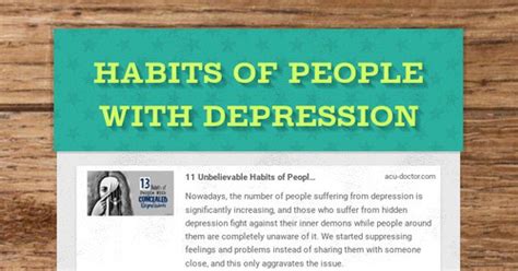 Habits Of People With Depression