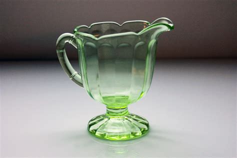 Footed Green Creamer Vaseline Glass Uranium Glass Depression Glass Scalloped Edge