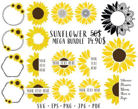 Sunflower MEGA bundle Sunflower decal Sunflower wedding Sunflower svg png Sunflower monogram svg ...