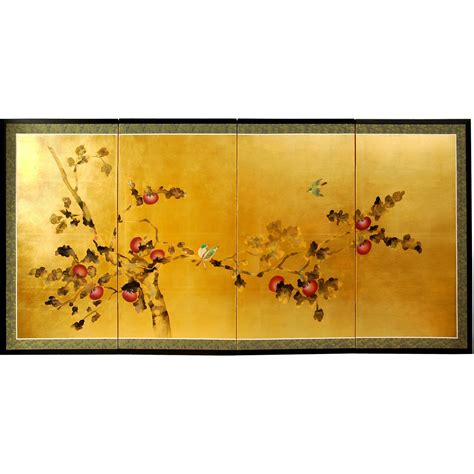 Oriental Furniture Gold Leaf Cherry Blossom Silk Screen 36 Wall Hanging Hand Painted