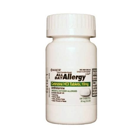 Major Cetirizine All Day Allergy 24 Hour Relief Tablets 10 Mg 100