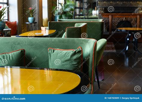 Beautiful And Elegant Restaurant Interior In Green And Blue Stock Image
