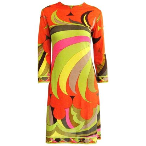 emilio pucci dress multi color silk long sleeve mod print 1960s xs small vintage from a unique
