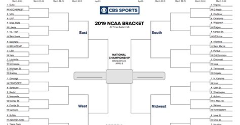 Ncaa 2019 Bracket Download Your March Madness Bracket Sheet Pdf With