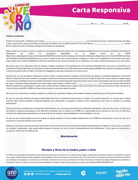 Carta Responsiva Comisión De Deporte Del Estado De Guanajuato