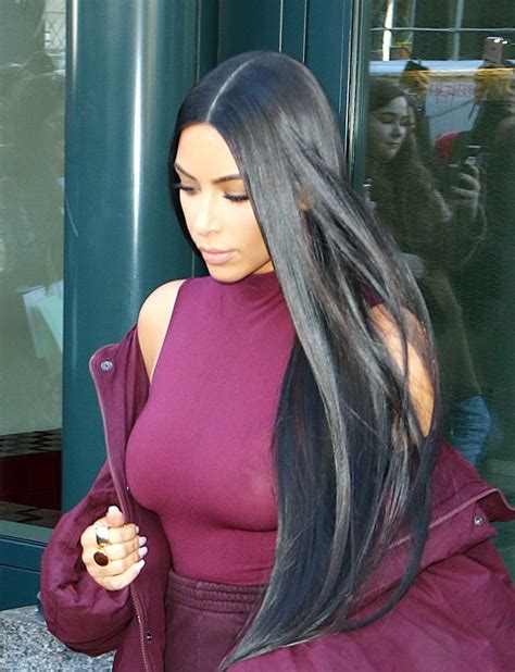 Kim Kardashian Flashes Boobs In Sheer Purple Top While Heading To Kanye Wests Yeezy Show At New