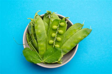 Fresh Green Ripe Green Peas In Bowl Copy Space Close Up Isolated Stock