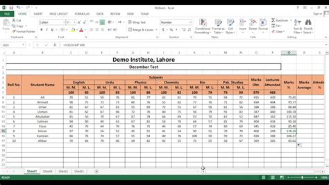 07 Excel Creating A Result Sheet Adding Percentage And Average Columns