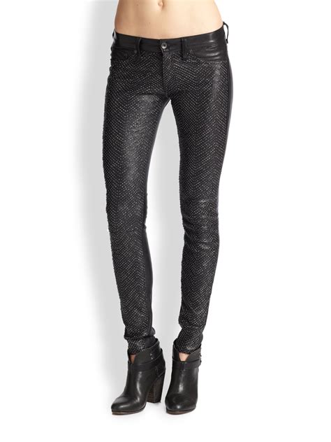 lyst rag and bone the hyde beaded leather skinny jeans in black