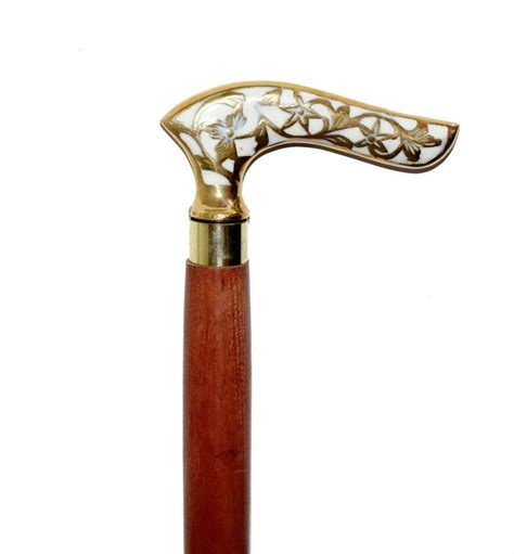 Vintage Accessories Antique Brass Handle Vintage Style Brown Wooden Walking Stick Cane Handmade