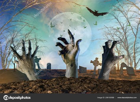 Zombie Hand Sticking Out Ground Halloween Background Stock Photo By
