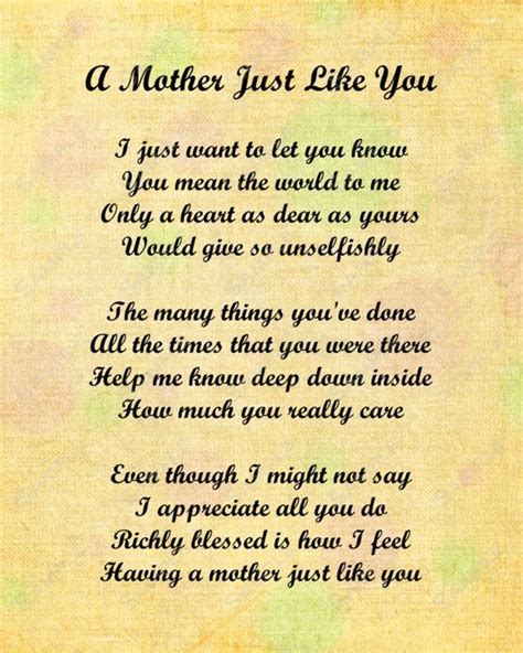 Love Your Mom Quotes Mother Just Like You Love Poem For Mom 8 X 10 Print Digital Instant