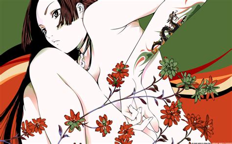 Oogure Ito Natsume Aya Tenjou Tenge Highres Wallpaper 1girl Armpits Black Eyes Breasts