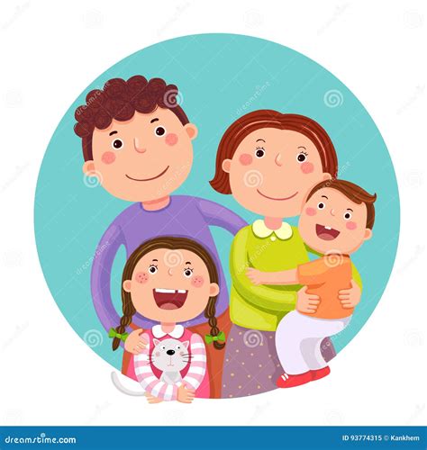 Retrato De La Familia Feliz De Cuatro Miembros Que Presenta Junto