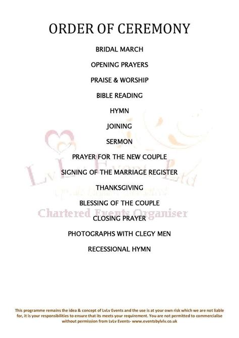 Wedding Order Of Service Sample Bridal March Thanksgiving