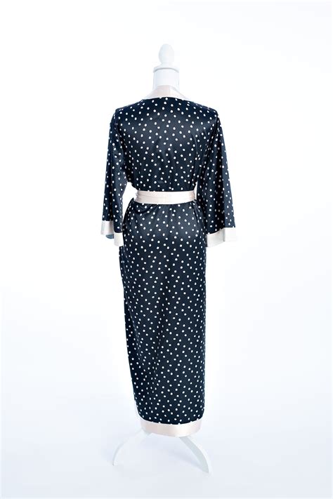 Dot Print Women S Silk Satin Bathrobe Long Kimono Robes Lingerie