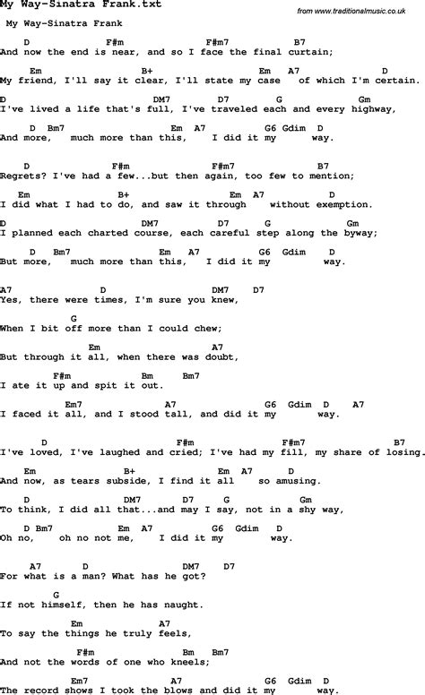 Jazz Song My Way Sinatra Frank With Chords Tabs And Lyrics From Top
