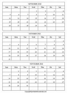 September October November 2021 Calendar Free Printable Template