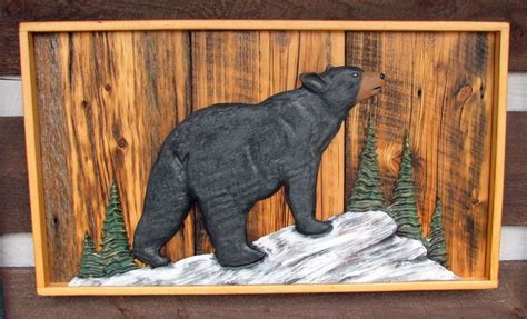 Hand Carved Black Bear Wall Chainsaw Wood Carving Rustic Chainsaw