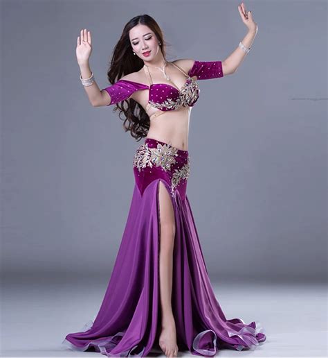 Qc2782 Wuchieal Professional Velvet Spandex And Silk Satin Ladies Indian Belly Dance Costumes