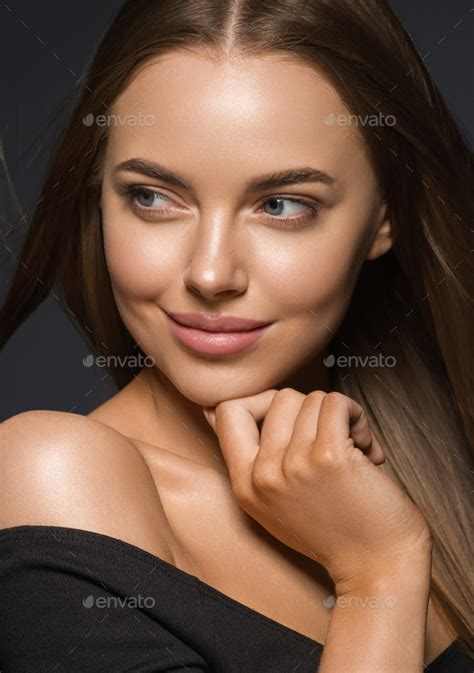 Smooth Beauty Woman Long Hair Brunette Female Model Natural Makeup