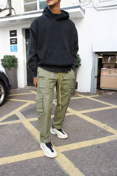 Hoodie Washed Black Snap Cargo Pant Olive Hoodie Outfit Men