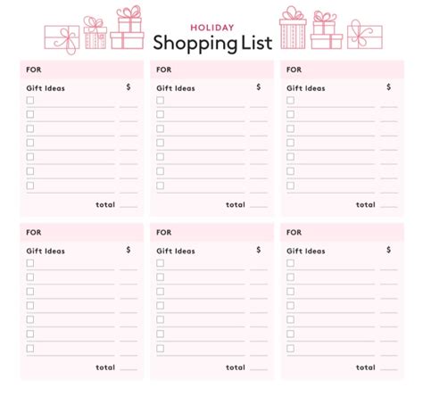 shopping list templates  word templates