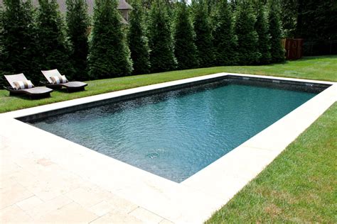 Simple Rectangular Fiberglass Pool With Sheer Descents Inground Pool