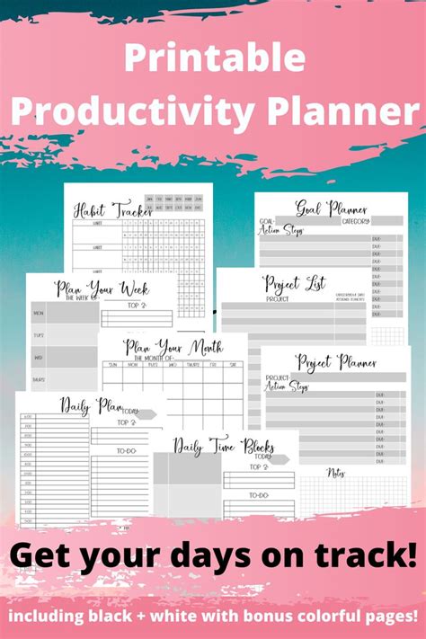 Productivity Planner Printable Planner Productivity Pack Etsy
